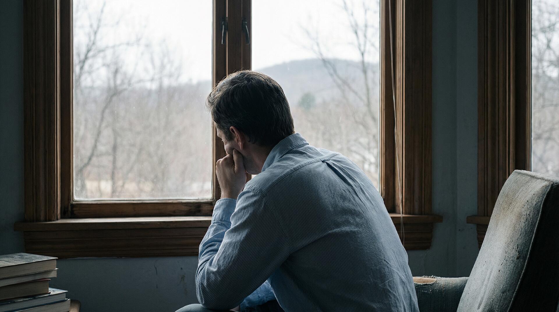 Person looking out window contemplatively