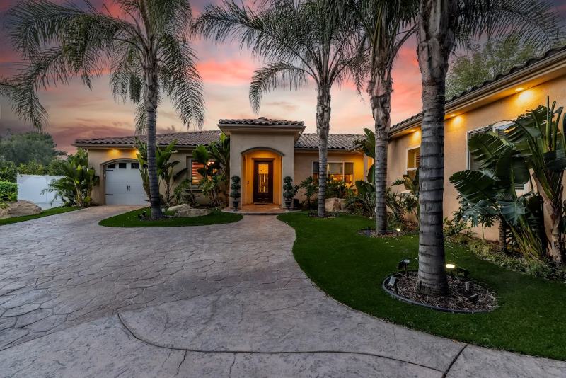 Facility entrance at sunset
