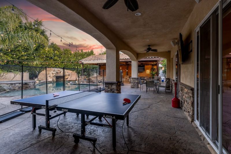 Covered patio with pool view